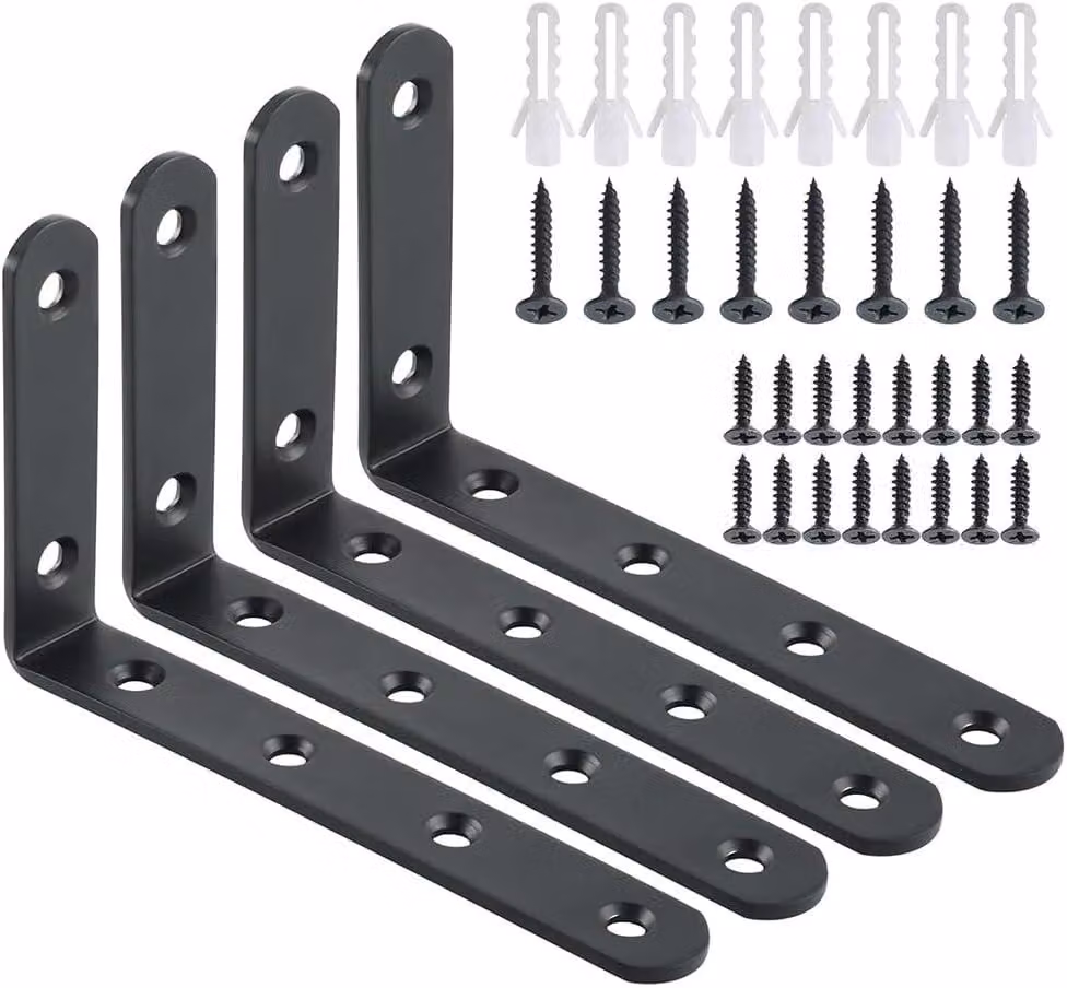 Supporti metallici per mensole angolari, confezione da 4 pezzi, dimensioni 125x75 mm, per montaggio a parete