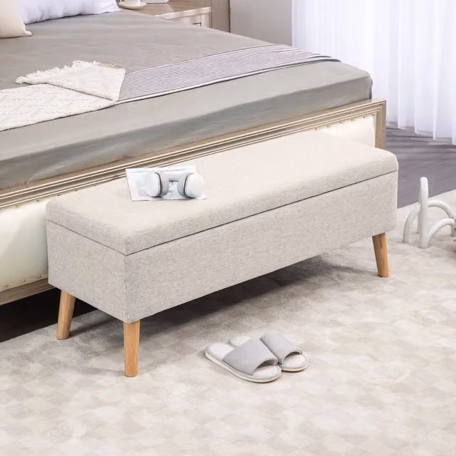 Panca imbottita con contenitore WISHDOR in tessuto beige stile scandinavo L: 120 cm, P: 39 cm, H: 45 cm