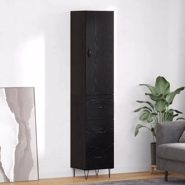 Credenza Buffet Armadio da Cucina vidaXL in Legno e Metallo Nero L: 69,5 cm, P: 34 cm, H: 180 cm