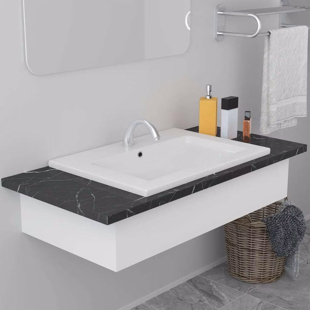 The Living Store Lavabo da incasso 61x39,5x18,5 cm in Vetroceramica bianca