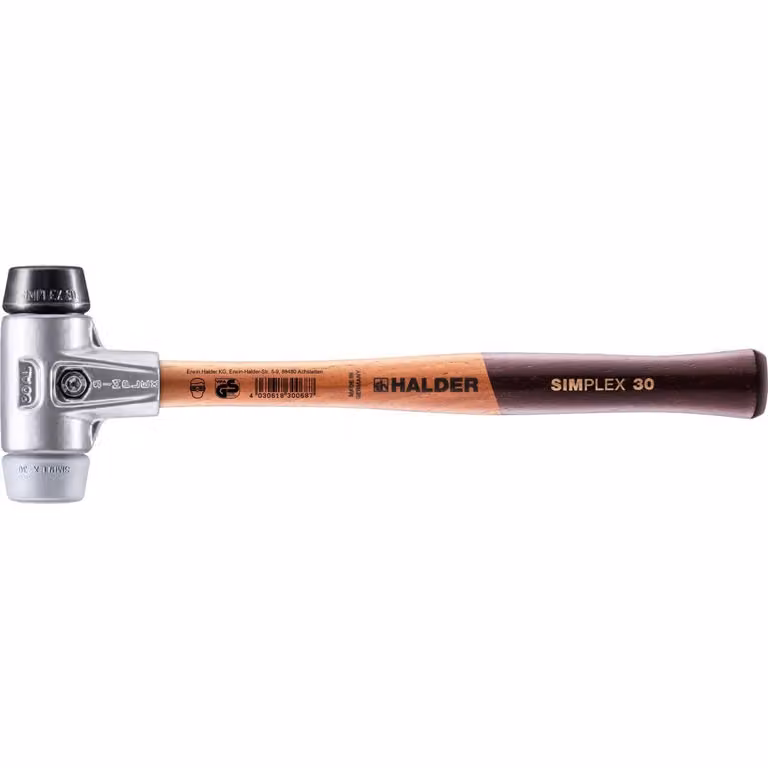 Mazza SIMPLEX soft-face con alloggiamento in alluminio e manico in legno, Ø 30, composizione in gomma / TPE-mid