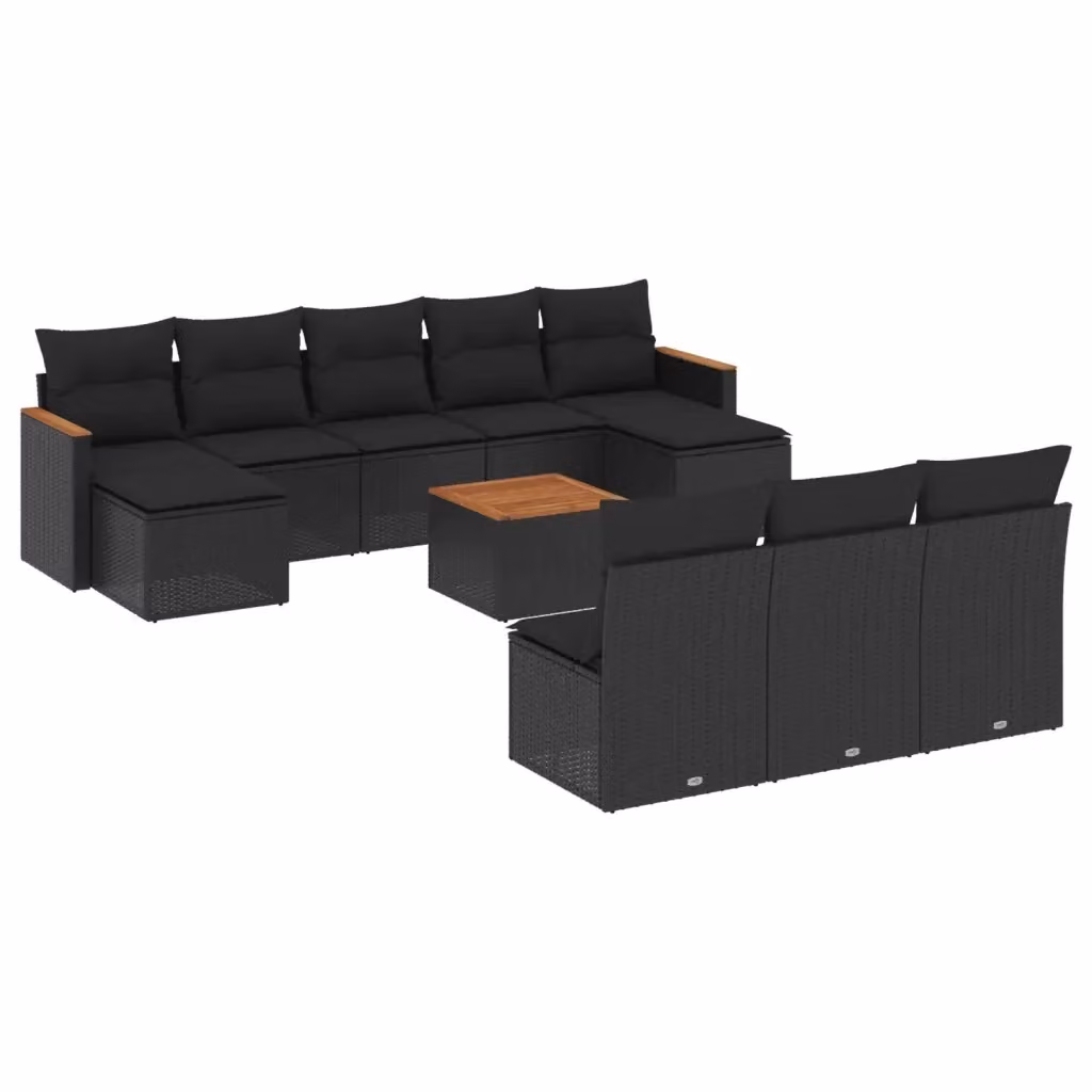 vidaXL Set Divani da Giardino 11 pz in Polyrattan Nero con Cuscini e Tavolino da Esterno – 2