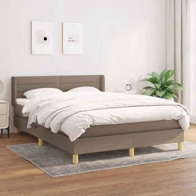 Letto Ibrido vidaXL con Giroletto a Molle e Materasso in Tessuto Beige e Bianco L/P: 140 x 200 cm – 1