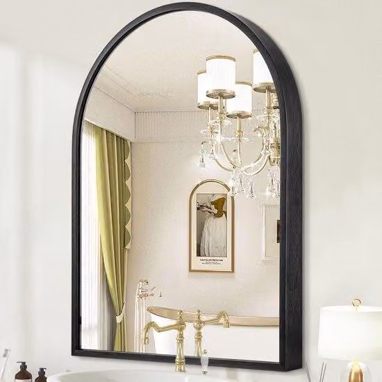 HLFMVWE Specchio da parete curvo nero, 40x30 cm Specchio da bagno con cornice profonda curva, specchio da parete sospeso con cornice in metallo spazzolato per soggiorno, camera da letto, ingresso