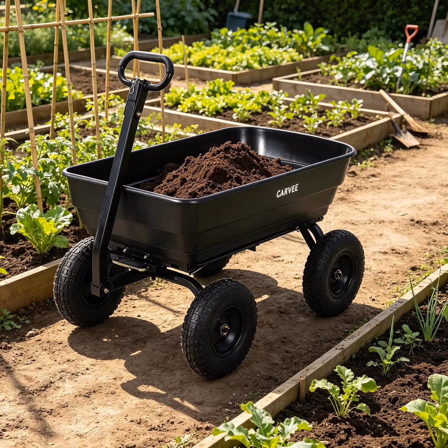 Carrello da giardino – Rimorchio basculante a 4 ruote – Capacità di carico: 544 kg – Scarico rapido – Pneumatici ad aria – Telaio in acciaio – Adatto per tosaerba semoventi