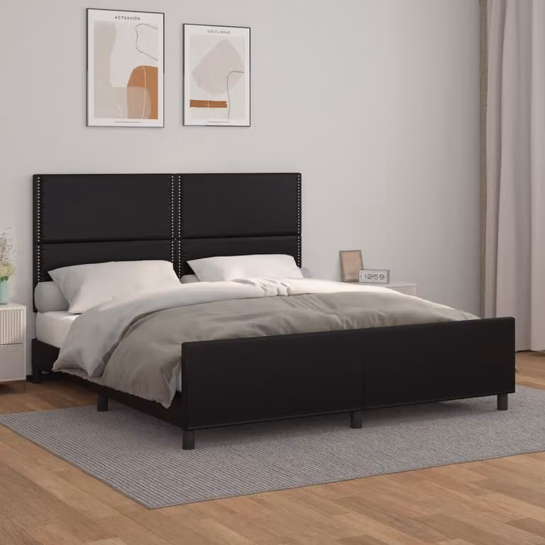 The Living Store Struttura letto con testiera nera 180x200 cm in ecopelle