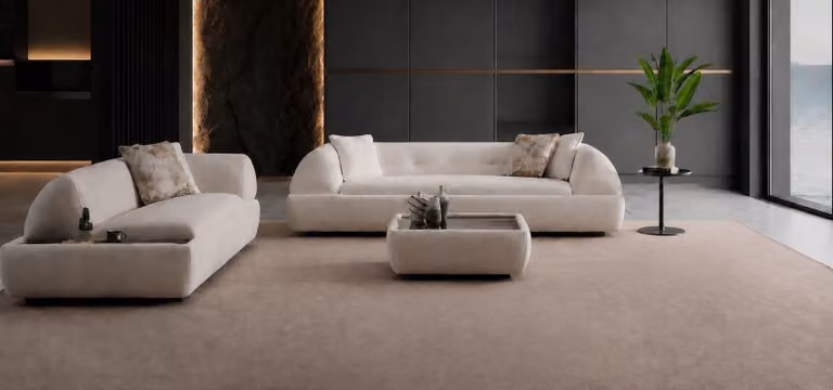 Divano, tavolino, beige, moderno, soggiorno, pratico, spazioso, confortevole