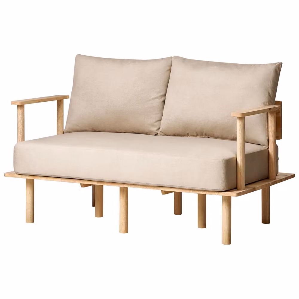 Divano a 2 posti BELIANI in stile minimalista con struttura in legno massello e rivestimento in tessuto beige con coperture rimovibili L: 133 cm, P: 74 cm, H: 87 cm – 2