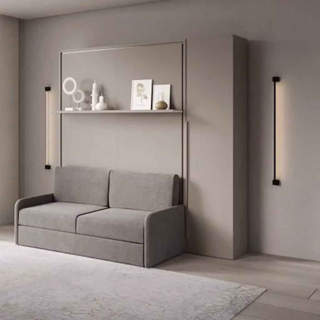 Letto matrimoniale a scomparsa Versia Kivio con divano e armadio a 1 anta, colore grigio, L/P: 140 x 200 cm – 2
