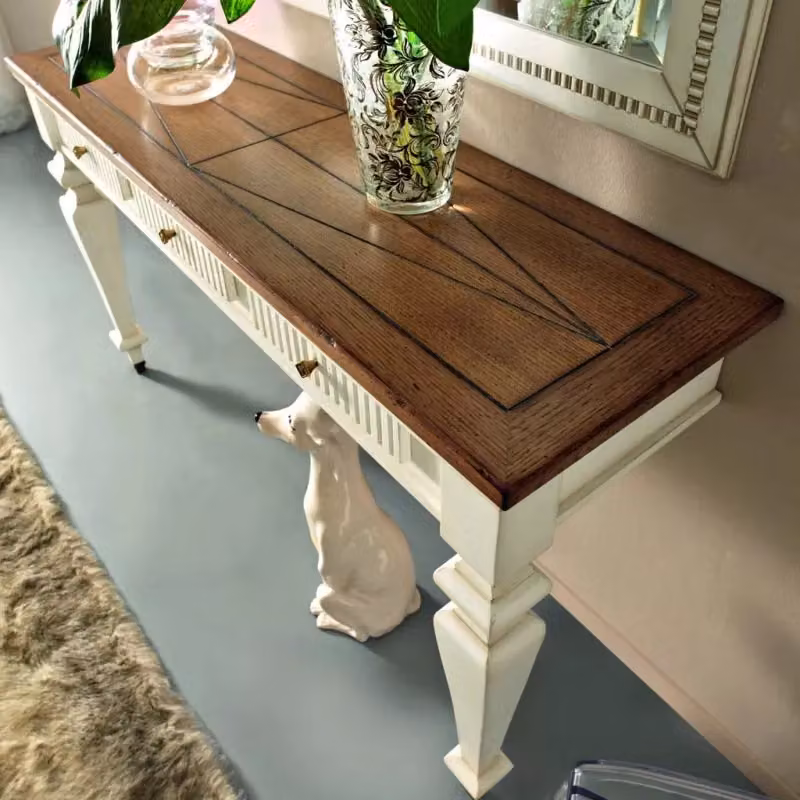 Consolle a muro classica in legno di faggio con 3 cassetti stile shabby Mobili 2G L/P/H: 140 x 40 x 82 cm – 3