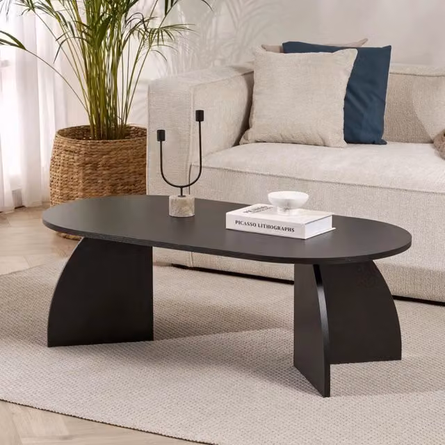 Nohaza Tavolino da Salotto Ovale Moderno Nero Frassino L/P/H: 120 x 60 x 40 cm