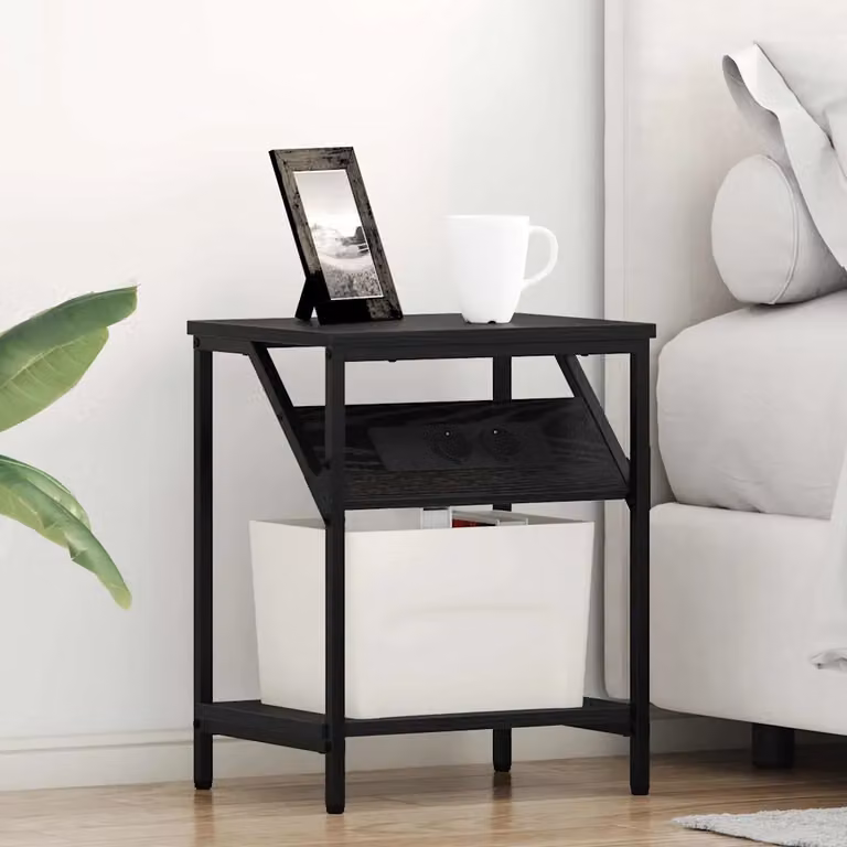 Set di 2 Armadi da Notte vidaXL in MDF e Metallo, Colore Rovere Nero, L 38 cm x P 30 cm x H 48 cm