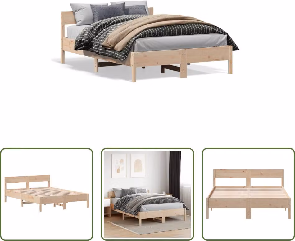 The Living Store Letto in legno massiccio senza materasso 140x200 cm in legno di pino