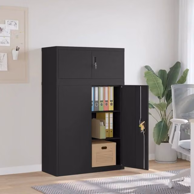 Armadio Classificatore vidaXL in Metallo Nero Opaco con Ante a Battente e Serratura L/P/H: 90 x 40 x 145 cm – 1