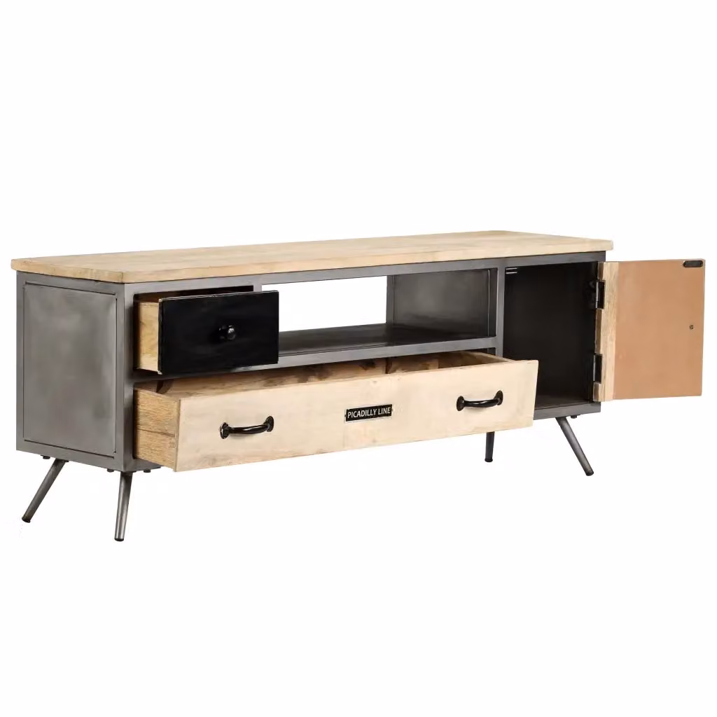 Mobile Porta TV Industrial vidaXL in Legno di Mango e Acciaio, Marrone, L 120 x P 30 x H 45 cm – 2