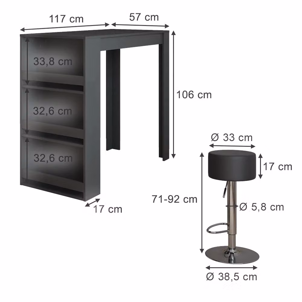 Set tavolo bar Repose con 2 sgabelli Vicco colore antracite L: 117 cm, P: 57 cm – 2