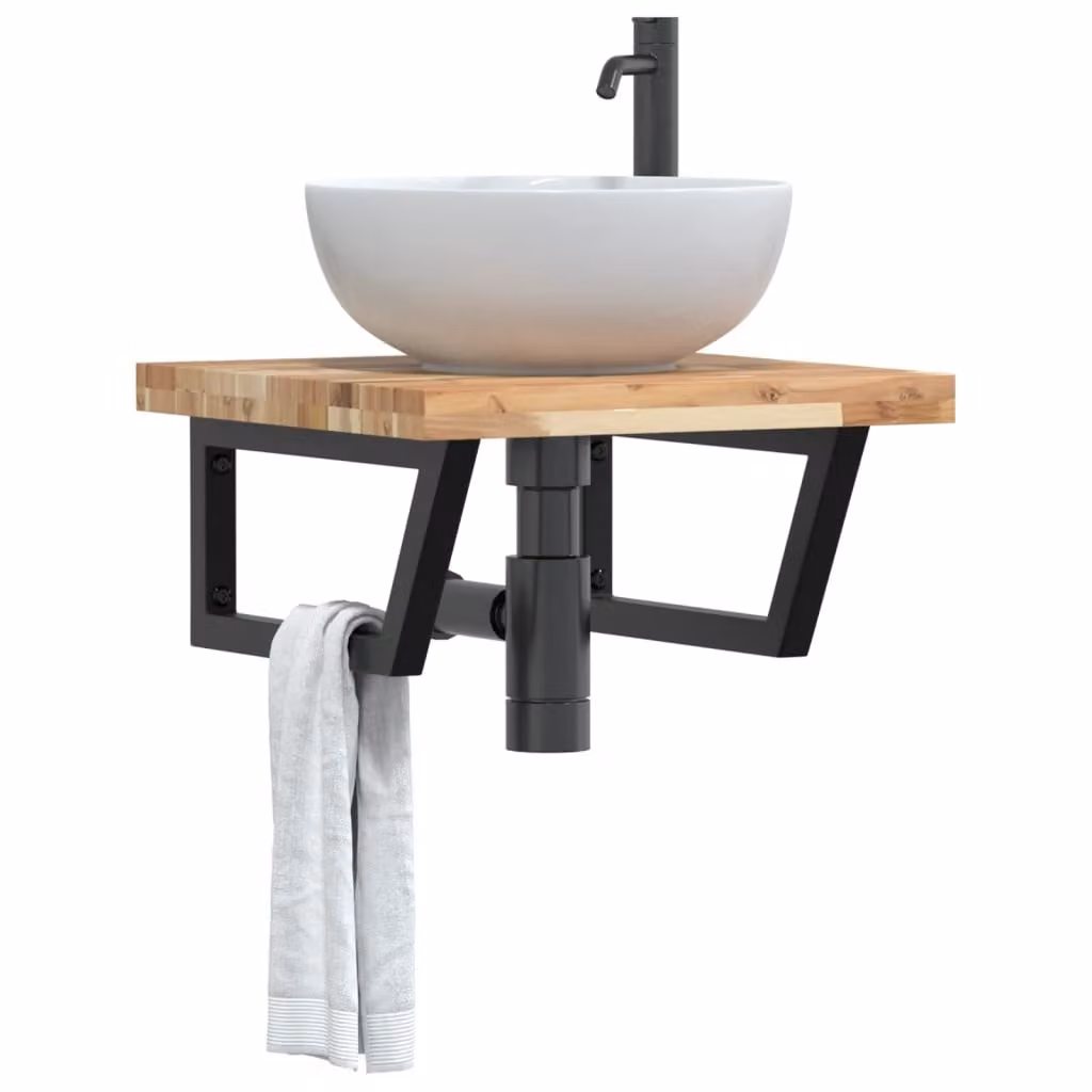 vidaXL Ripiano a Parete per Lavabo in Accacia e Metallo Nero e Marrone