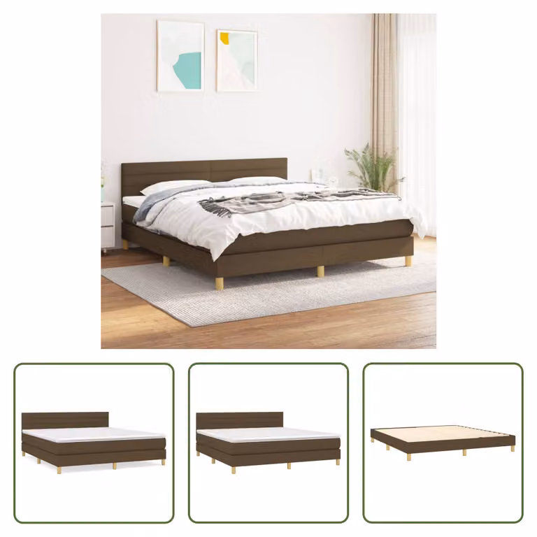 The Living Store Letto a molle con materasso marrone scuro 180x200 cm in tessuto