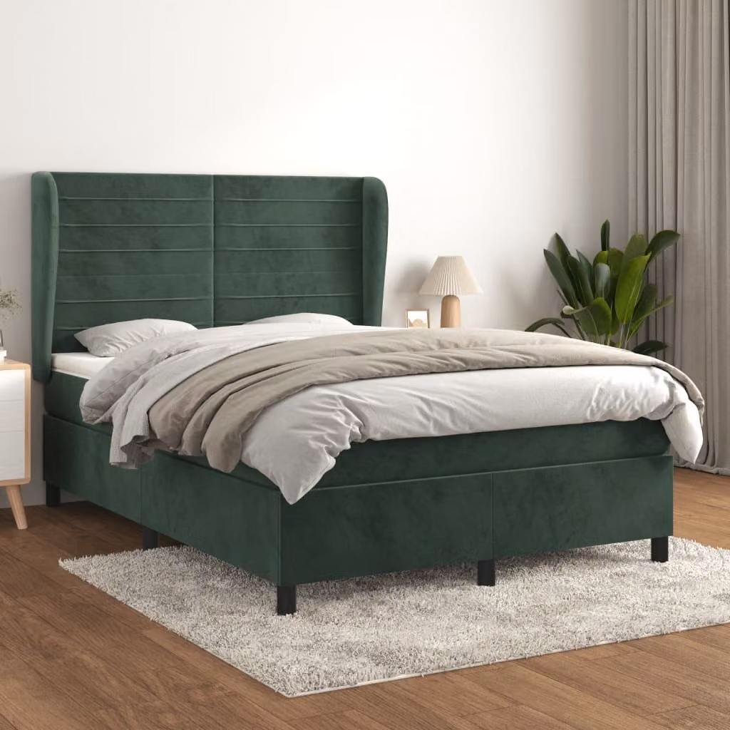 Maison Exclusive - Giroletto a Molle con Materasso Verde Scuro 140x190 cm Velluto