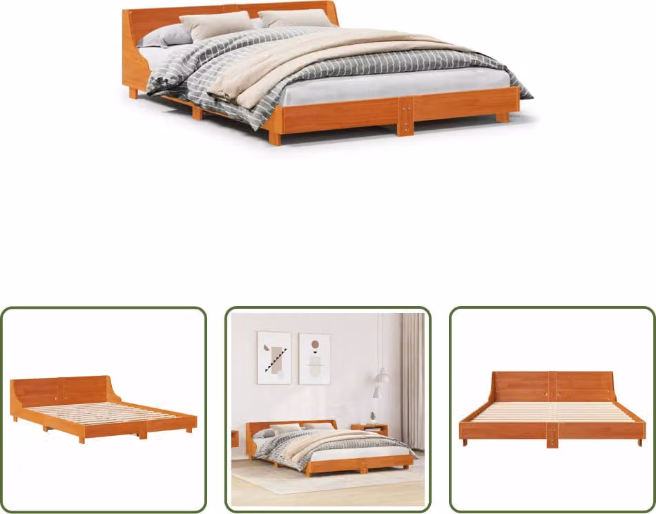 The Living Store letto in legno massiccio senza materasso cera marrone 160x200 legno di pino