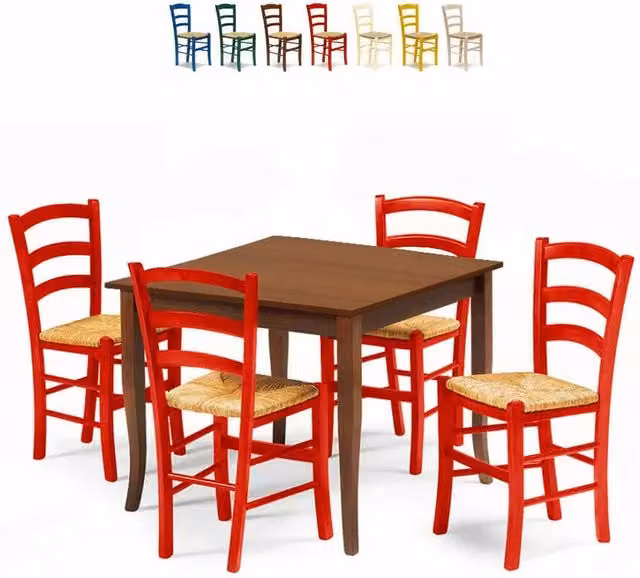 Set tavolo allungabile con 4 sedie in legno Mobili 2G, tavolo quadrato 80x80 cm e sedie rosse stile shabby – 2
