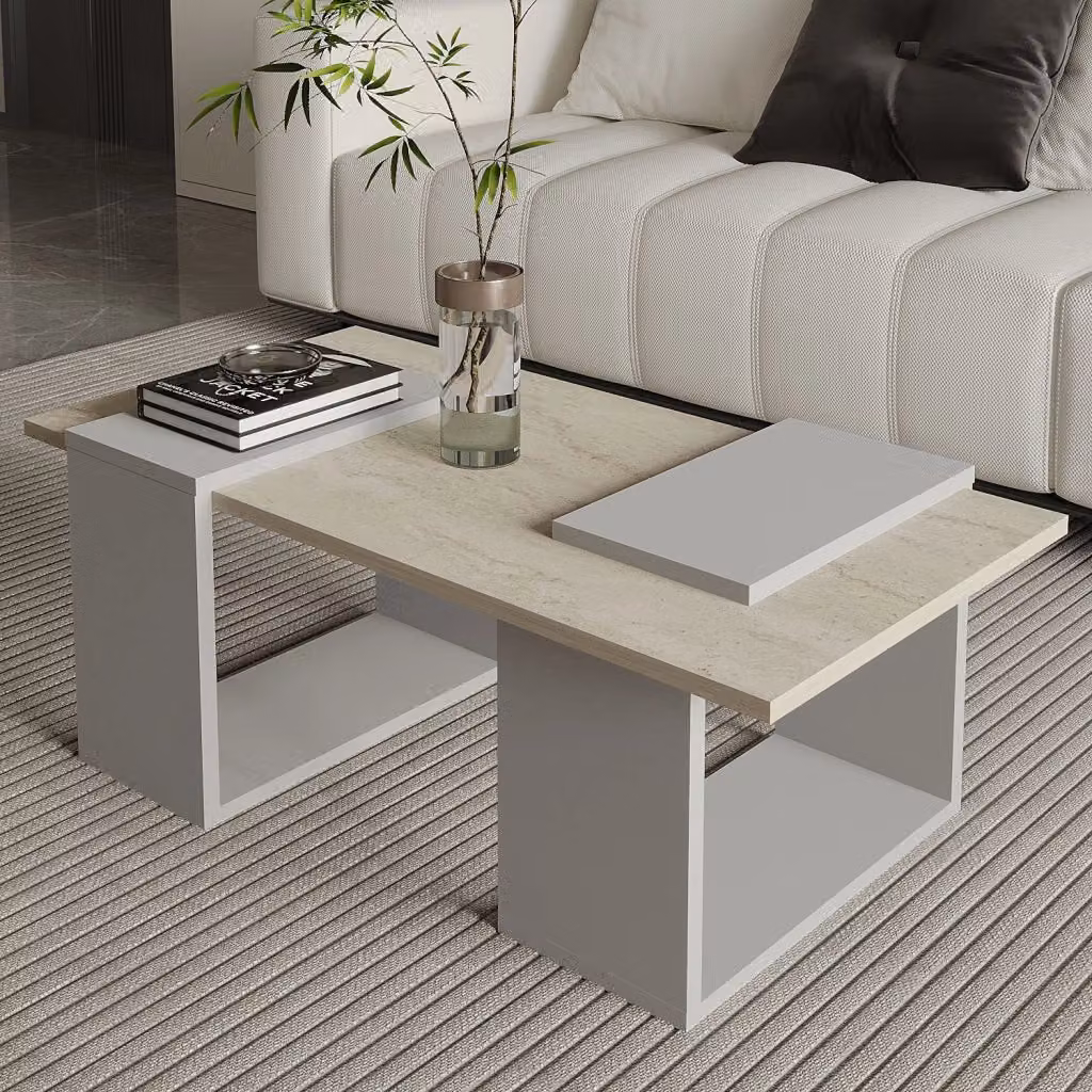 Tavolino moderno HANAH HOME in legno con finitura opaca, colori beige e grigio, L: 90 cm, P: 46 cm, H: 37 cm – 2