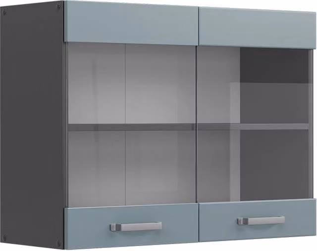 Pensile da cucina moderno Vicco R-Line con ante in vetro, Grigio-blu/Antracite, L: 80 cm, P: 31 cm, H: 60 cm – 1