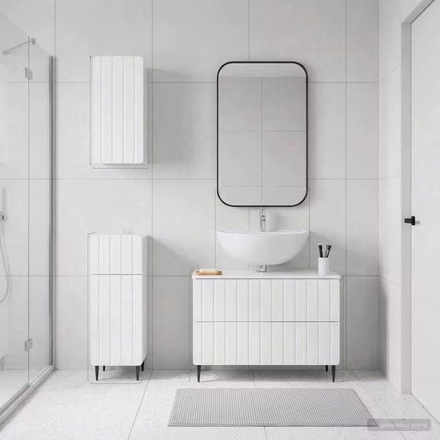 Set di mobili da bagno moderno vidaXL in 3 pezzi bianco lucido composto da mobile lavabo e pensili a muro – 1