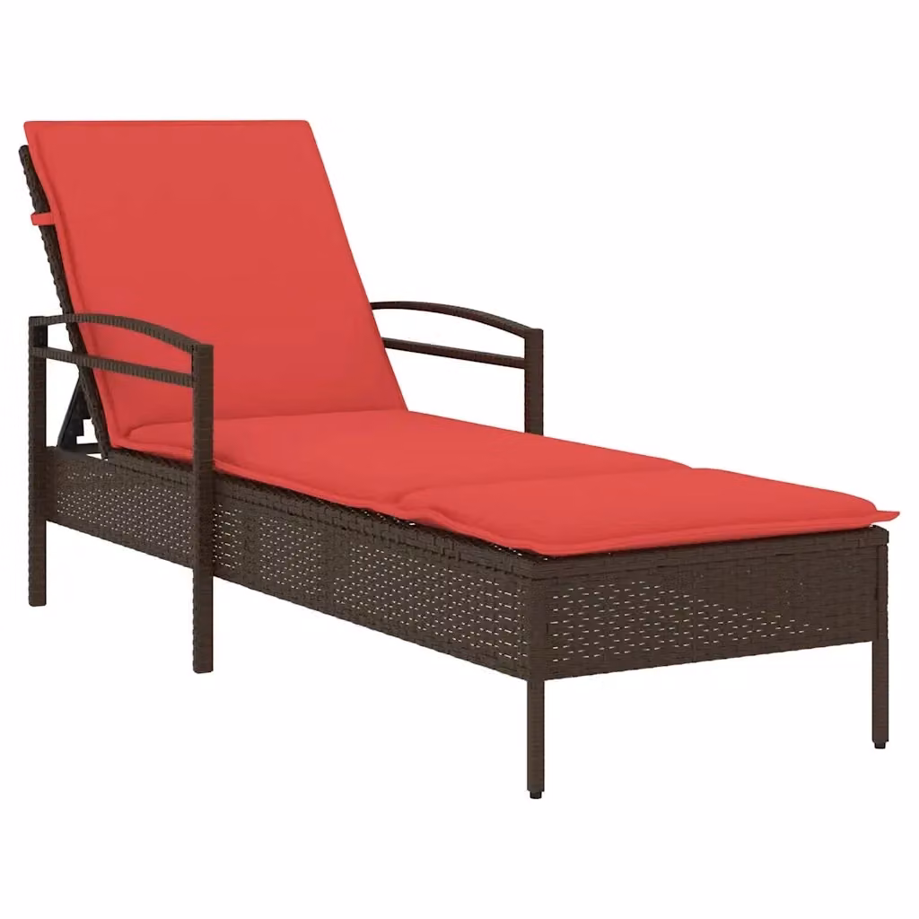 Lettino prendisole vidaXL in rattan marrone con cuscino e poggiatesta regolabile L/P/H: 200 x 63 x 81 cm – 2