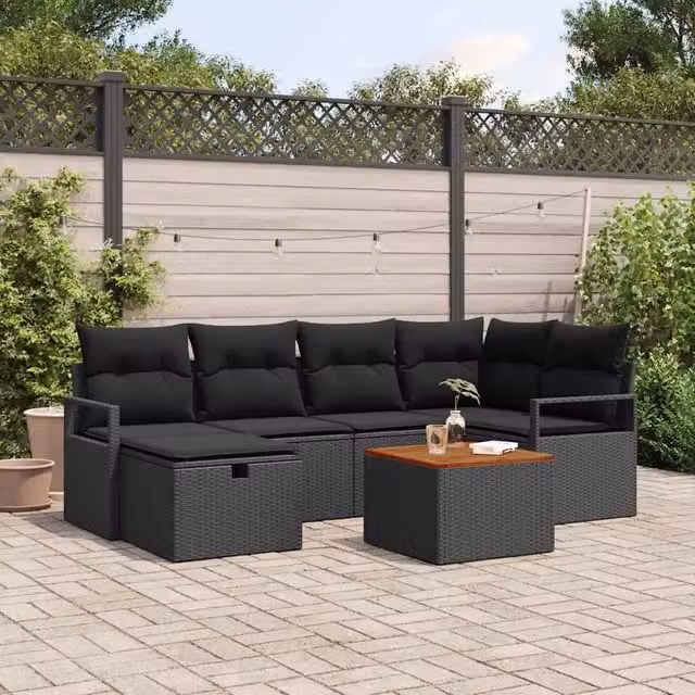 Set Divano da Giardino 7 pz Nero polyrattan 3359541