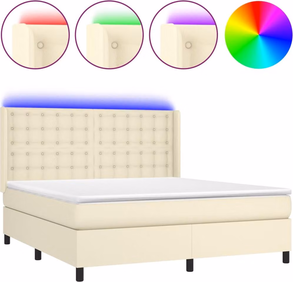 Giroletto a Molle con Materasso e LED Crema 160x200 cm