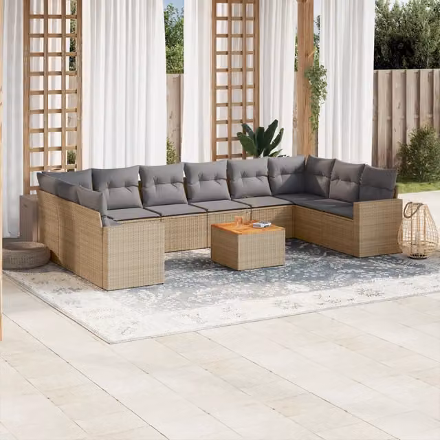 Set Divano da Giardino 11 pz con Cuscini Beige Misto Polyrattan 3256626