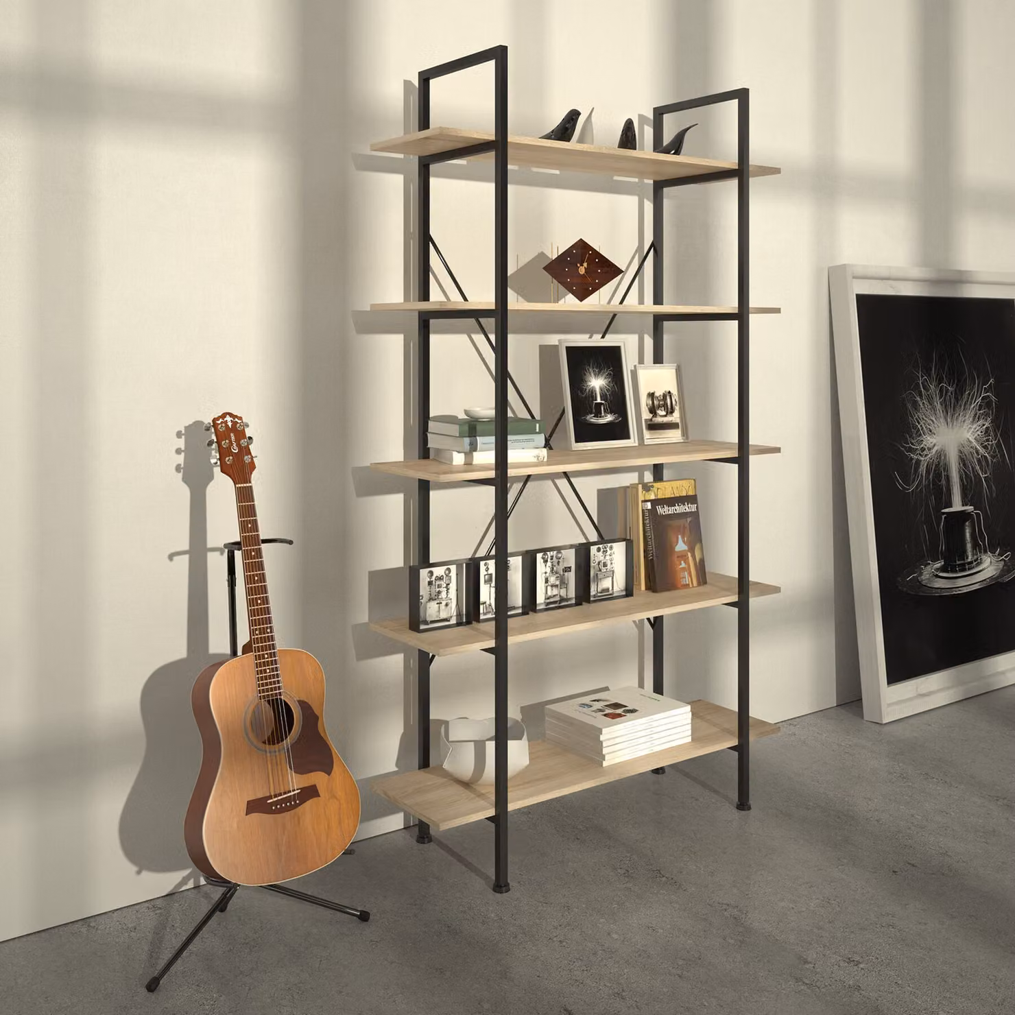 Scaffale Glasgow Tectake in stile industrial con legno rovere Sonoma e metallo, colore marrone, H: 179.5 cm, L: 106.0 cm, P: 34.5 cm – 2