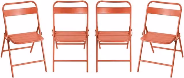 Set 4 sedie da giardino bistrot pieghevoli in acciaio, terracotta