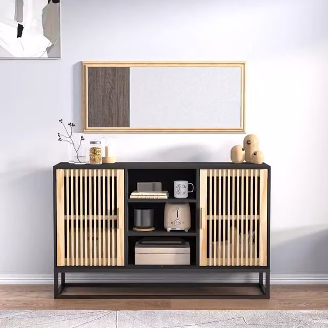 Credenza nera in legno e metallo vidaXL per sala da pranzo L 105 x P 30 x H 65 cm