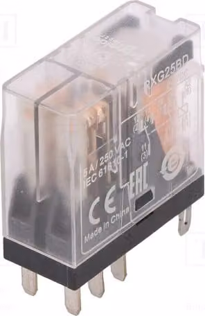 1 relè: elettromagnetico, 5A/250VAC; bobina: 24VDC, 5A; modello RXG25BD