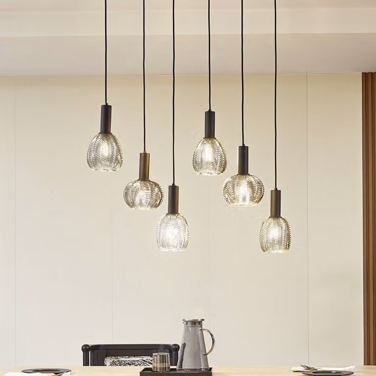 Lampada a sospensione in vetro Tolli Lindby, dimmerabile, Nero, Soggiorno / Sala da pranzo, Metallo, Moderno, Lampada a sospensione