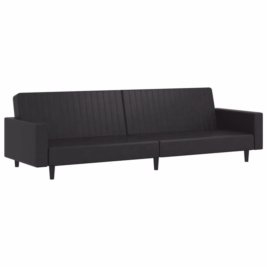 Divano Letto Click-Clack Moderno vidaXL in Similpelle Nero con Struttura in Legno Solido e Poggiatesta Regolabile L: 220 cm, P: 84,5 cm, H: 69 cm – 2