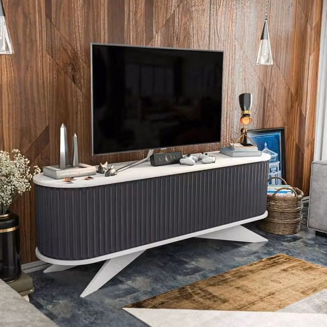 Mobile porta TV Bailu, Credenza da soggiorno, Armadio basso per TV, Base parete attrezzata, 180x43h60 cm, Antracite e Bianco
