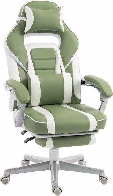 HOMCOM Sedia Gamer Reclinabile con Altezza Regolabile Poggiapiedi Estraibile Supporto Lombare e Poggiatesta Rimovibile Verde   Aosom Italy
