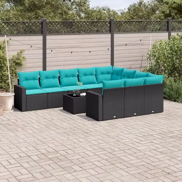Set Divani da Giardino 11 pz con Cuscini in Polyrattan Nero 3219487