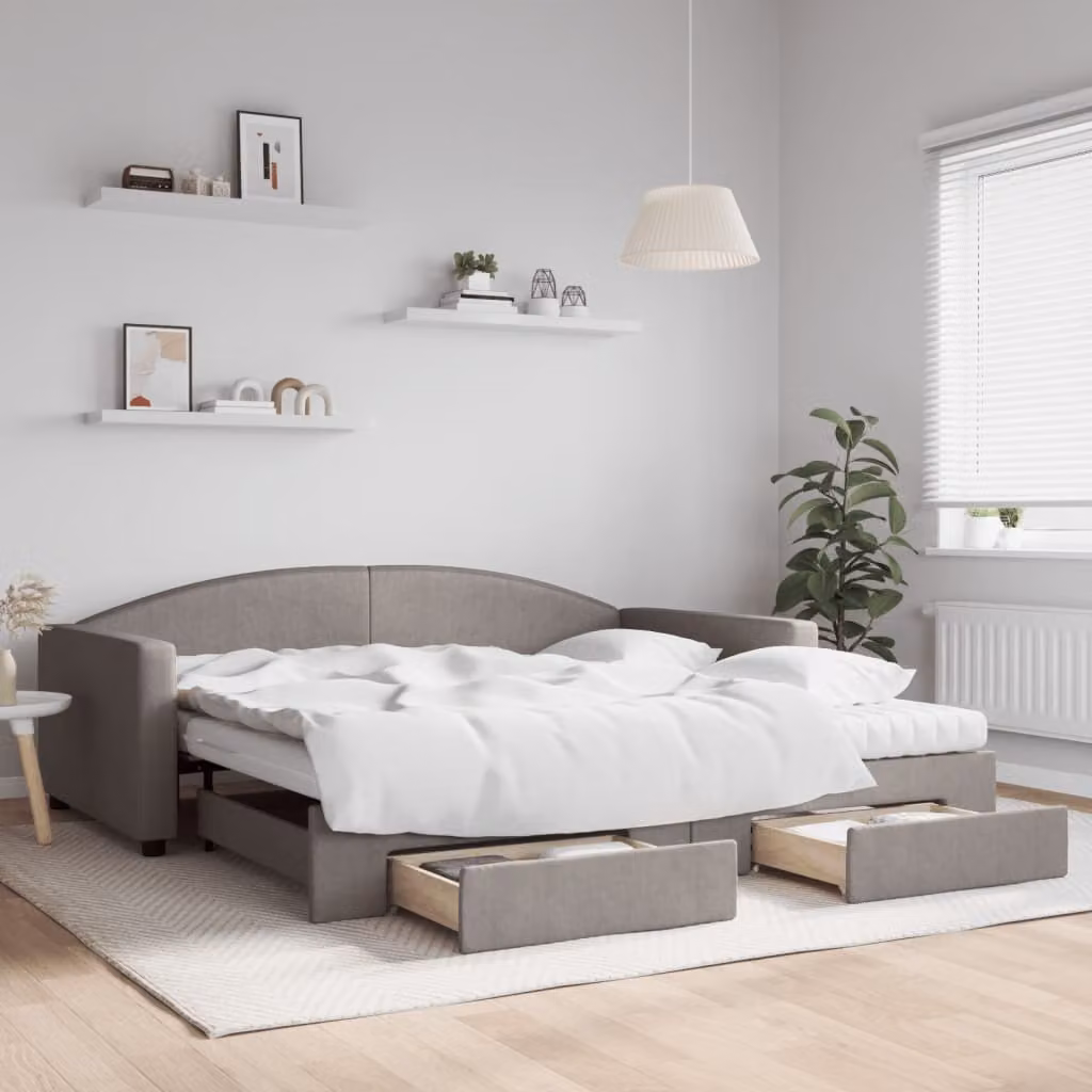 Maison Exclusive - Divano letto estraibile con cassetti, color taupe, 100x200 cm, rivestimento in tessuto