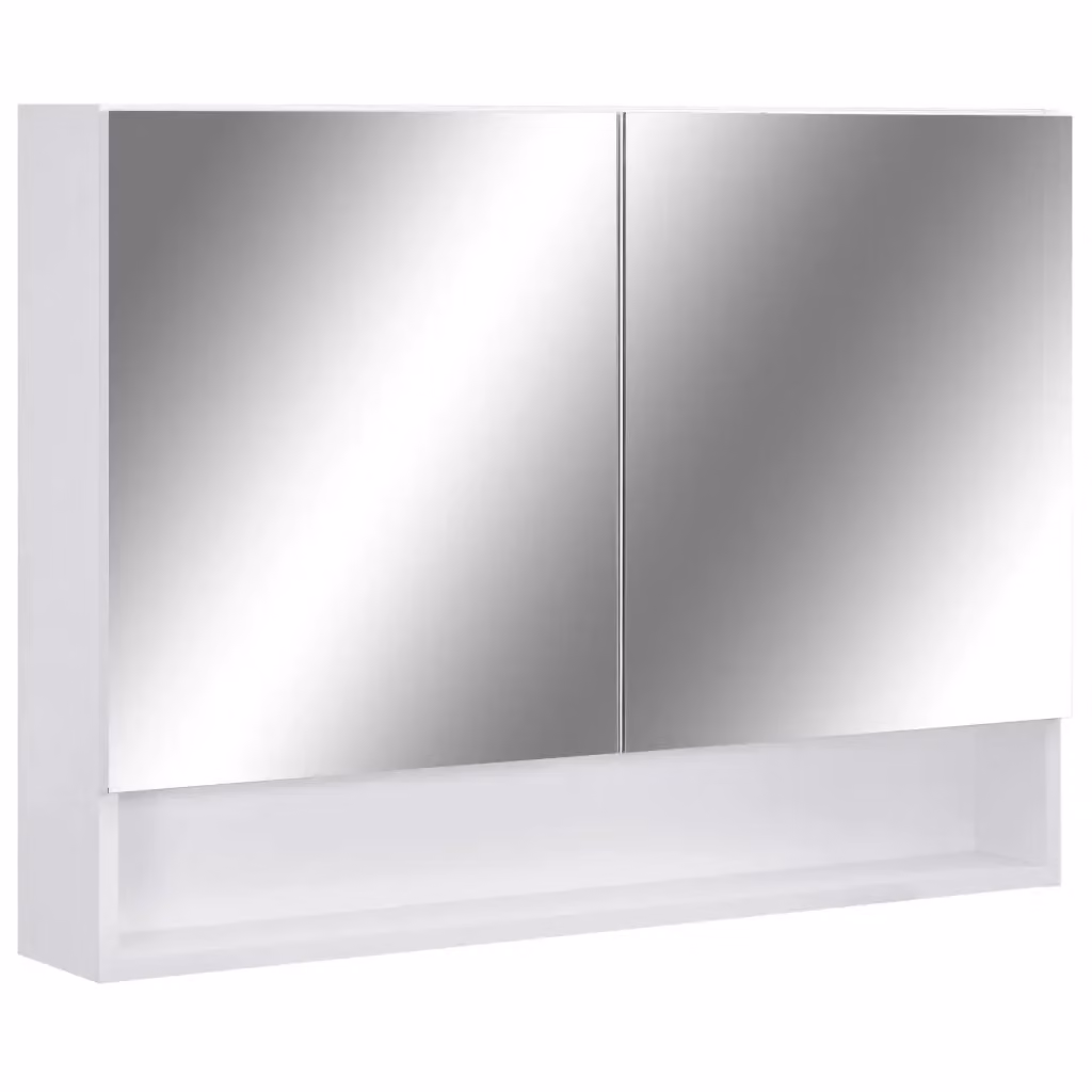 Armadietto da bagno con specchio e illuminazione LED vidaXL, Bianco e Argento, L: 80 cm, H: 60 cm, P: 15 cm – 2