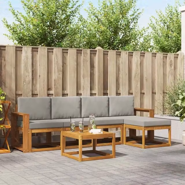 Set di divani da esterno 6 pz Grigio Naturale e Chiaro 3366294