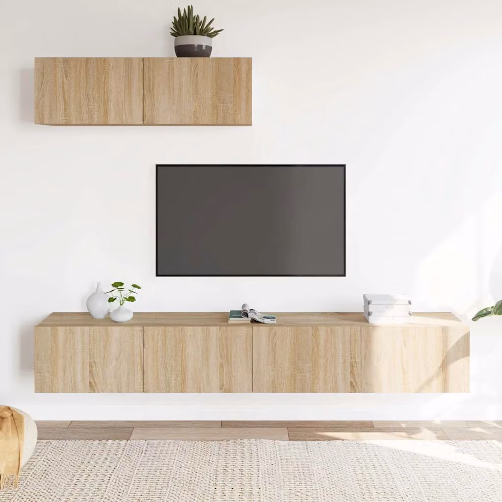 vidaXL Set di Mobili Porta TV 3 Pezzi in Legno Multistrato Marrone Rovere Sonoma