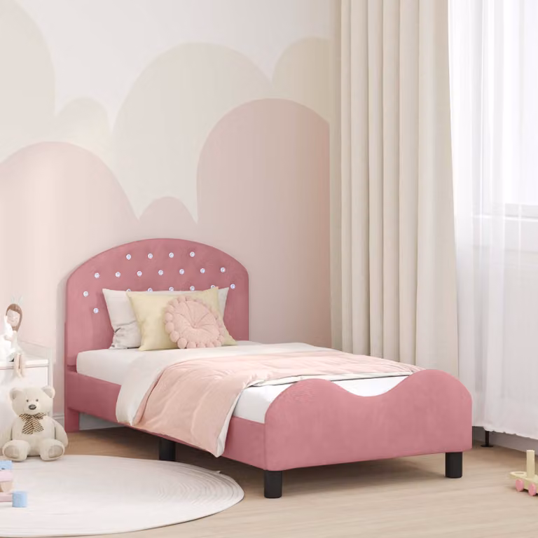 Struttura letto per bambini vidaXL in velluto rosa con testata, L 160 x P 80 x H 84 cm