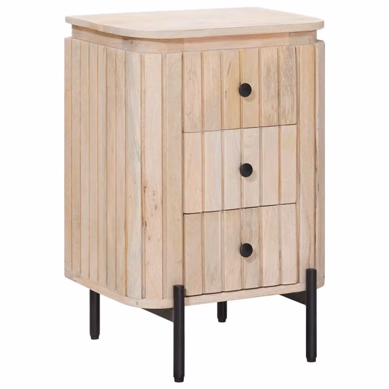 Comodino a muro moderno vidaXL in legno di mango con design a strisce, Bianco, L: 40 cm, P: 30 cm, H: 60 cm