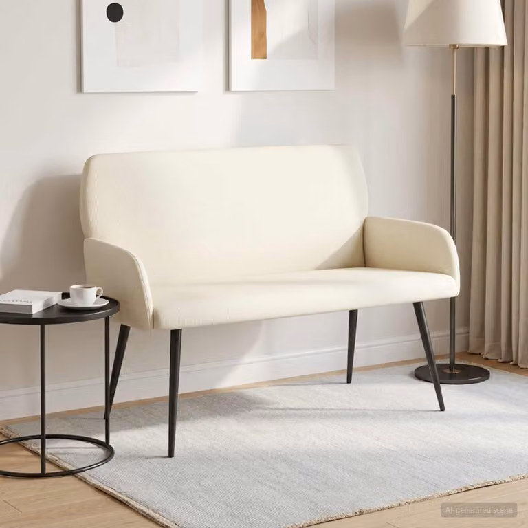 Divano 2 posti moderno vidaXL in tessuto beige con gambe in metallo L: 115 cm, P: 86 cm, H: 58 cm