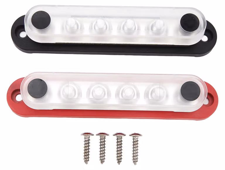 2 barre di collegamento per batterie, dimensioni 6 x 5/16 pollici, filettatura M8, connettore di distribuzione corrente da 150 A, con copertura, per sistemi solari automobilistici a 12 V–48 V