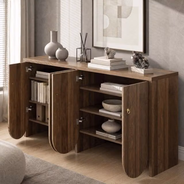 Credenza ULEVR 147x40x80 cm con 4 ante e ripiani regolabili, MDF effetto noce